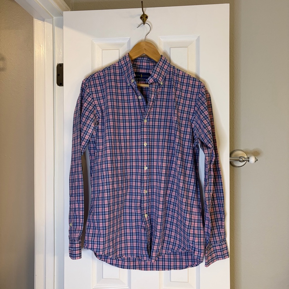 Men’s Ralph Lauren Blue & Pink Plaid Button Down Shirt Size Medium